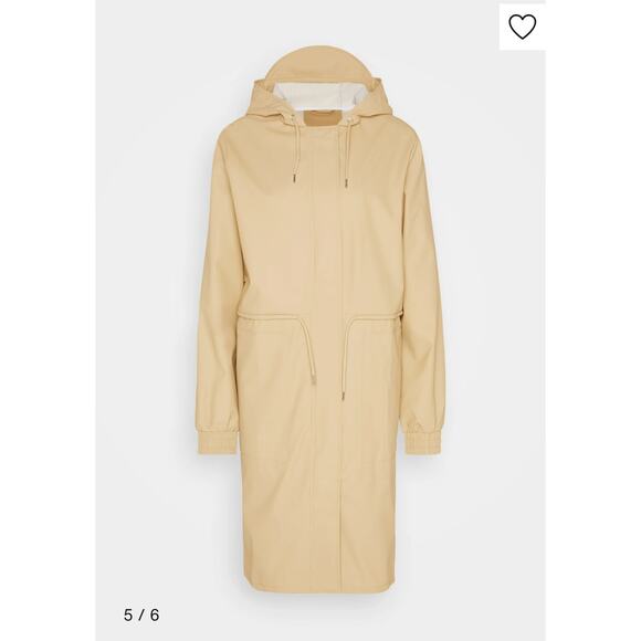 NWT RAINS Unisex Long Rain Jacket Hood Hooded String Parka Sand sz L - Picture 15 of 16